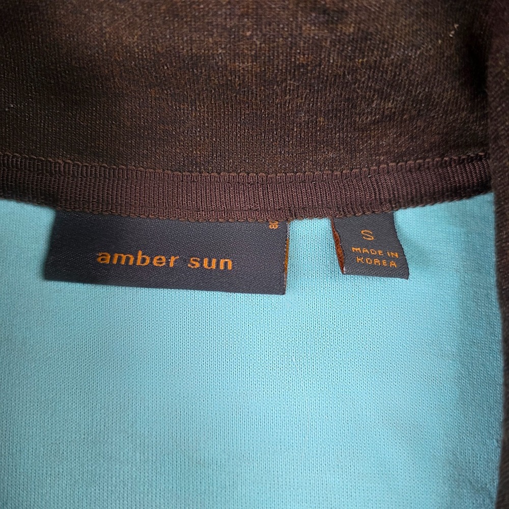 Amber Sun Brown Full Zip Vest W/ Turquoise Contrast Stitching- Women's Sz Sm - Picture 2 of 5